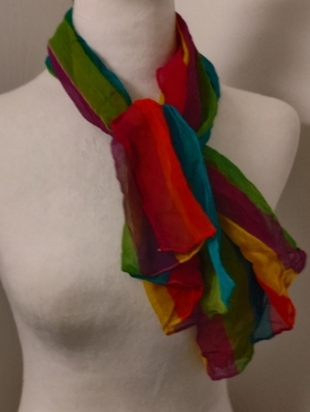 Vintage 1970s Technicolor Striped Rainbow Scarf Silk OS